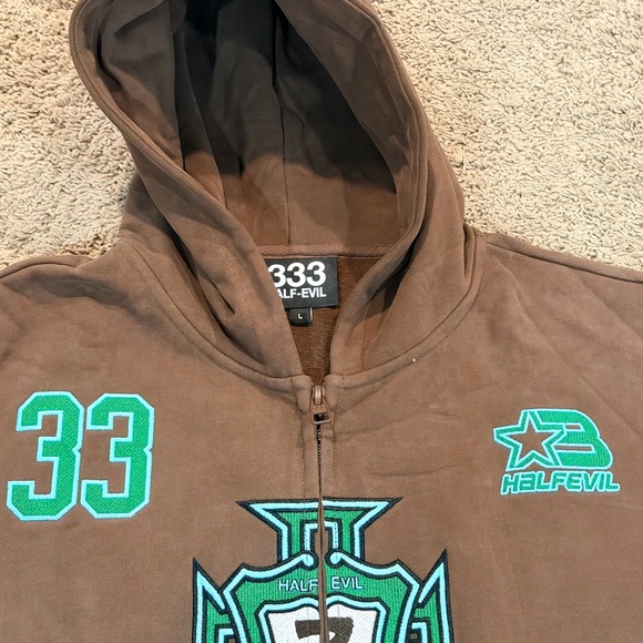 🔥Half Evil 333 Full Zip Hoodie Brown Embroidered Logo Size Large Rare NWT - Picture 4 of 6